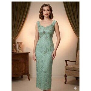 Elegant Mint Green Lace Midi Dress